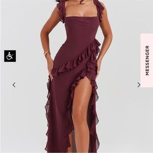 House of CB Maroon Asymmetrical Ruffle Dress